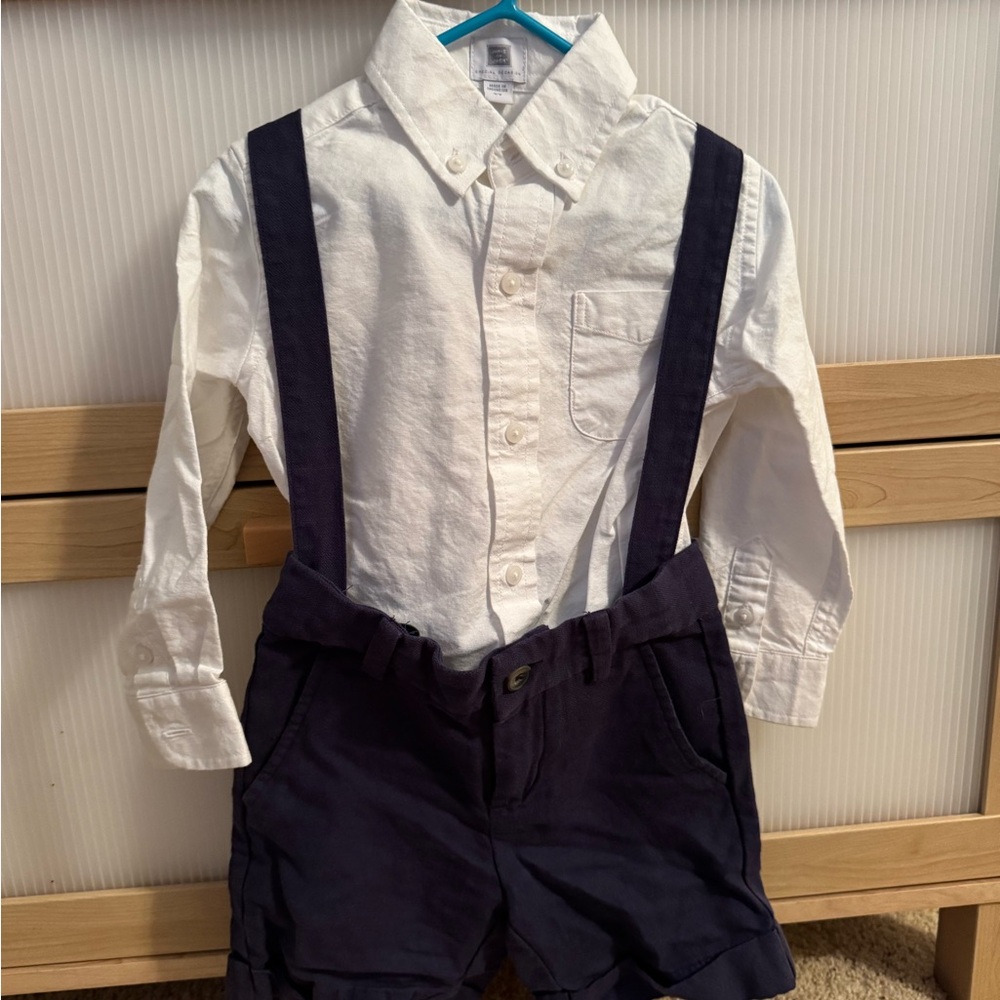 Janie and Jack White and Navy Kids Suspender Outfit